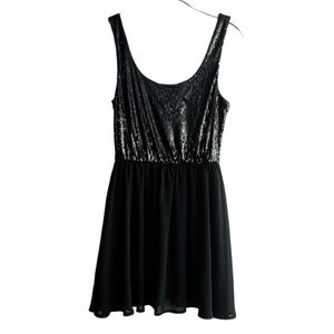 Nollie Sequin Fit & Flare Party Dress Chiffon Skirt Black Size M (Juniors)